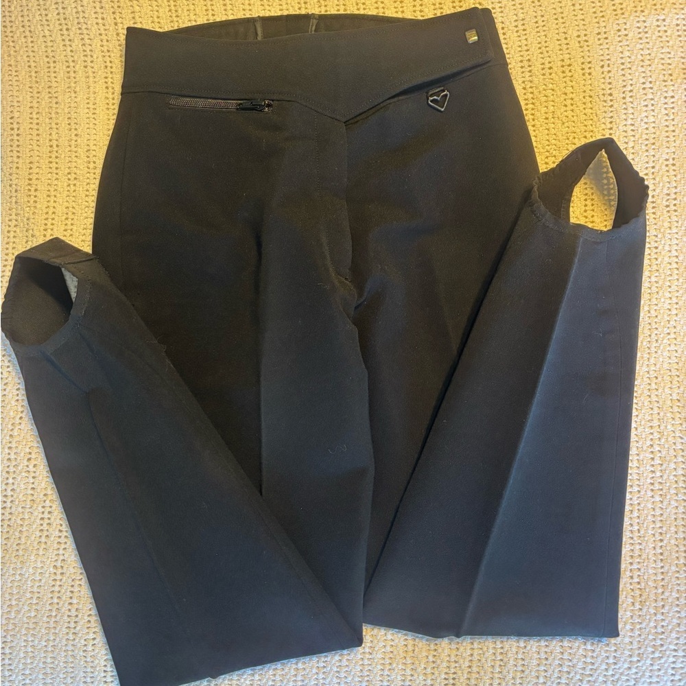 Obermeyer Vintage Stirrup Ski Pants Black Scuba Like Fabric Wmn Sz 10